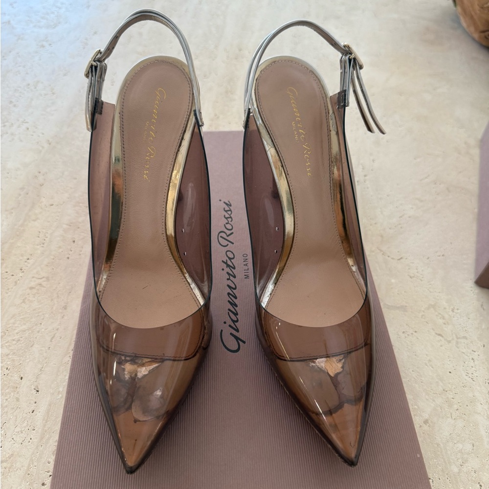 Gianvito Rossi Brown Plexi Heels